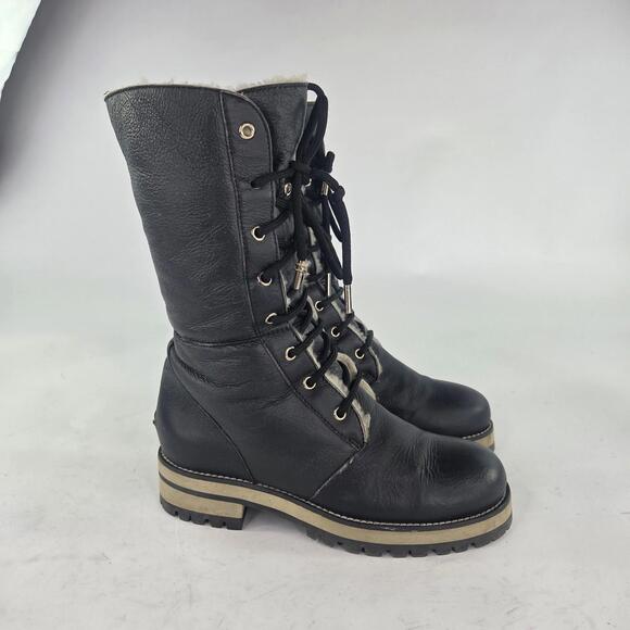 Jimmy Choo Lace-Up Fur Leather Foldover Boots Size 36 Womens Black Lined Boot - Picture 5 of 15